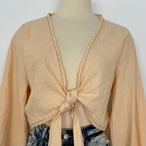 The Shore Brand Linen Tie Front Cropped Top Peach Parfait XL NWT - Picture 4 of 11